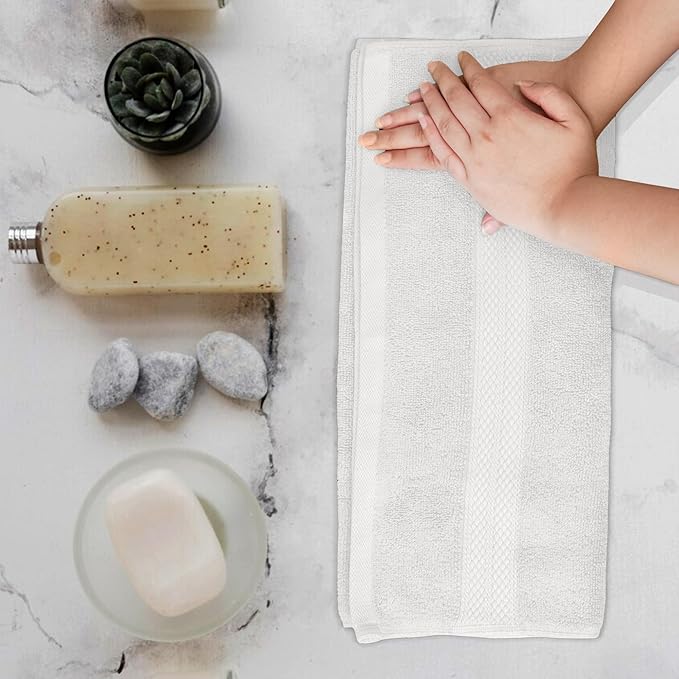 Avalon Towels Luxury Hand Towels (Pack of 6) Size 16x28 Inches - Premium Cotton, Soft and Highly Absorbent Hand Towels for Bathroom, 600 GSM Face Towels, Hotel & Spa Quality, Quick Dry (White)
