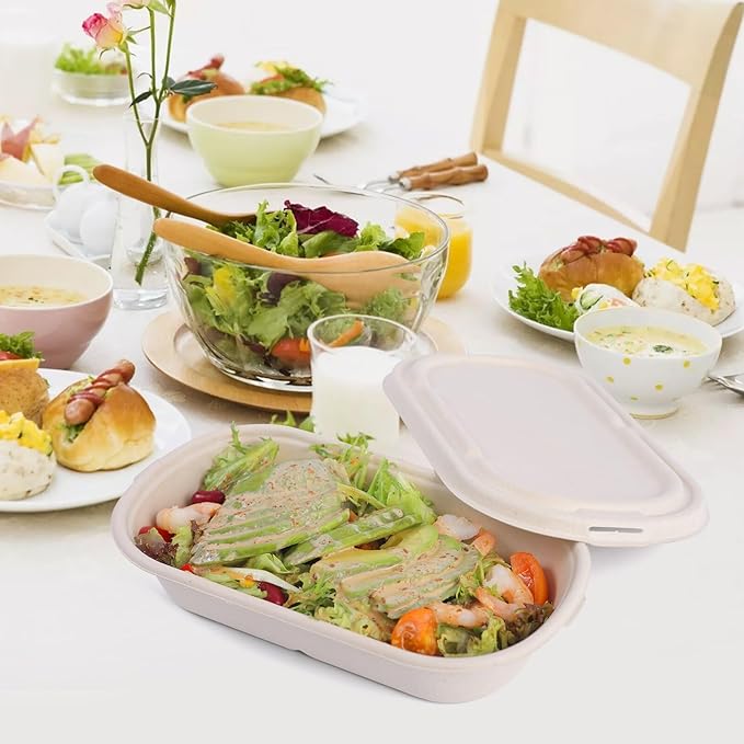 60Pcs(29oz) Disposable Meal Prep Lunch Food Takeout Salads Sandwiches Bowls Containers with Lids,Compostable Biodegradable to go Food Microwavable Freezer Safe Containers for Party Camp out.
