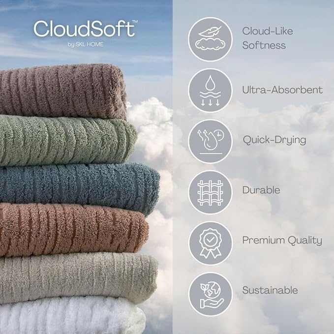 SKL Home CloudSoft Cotton Luxury 4-Piece Washcloth Set, Smoke Blue
