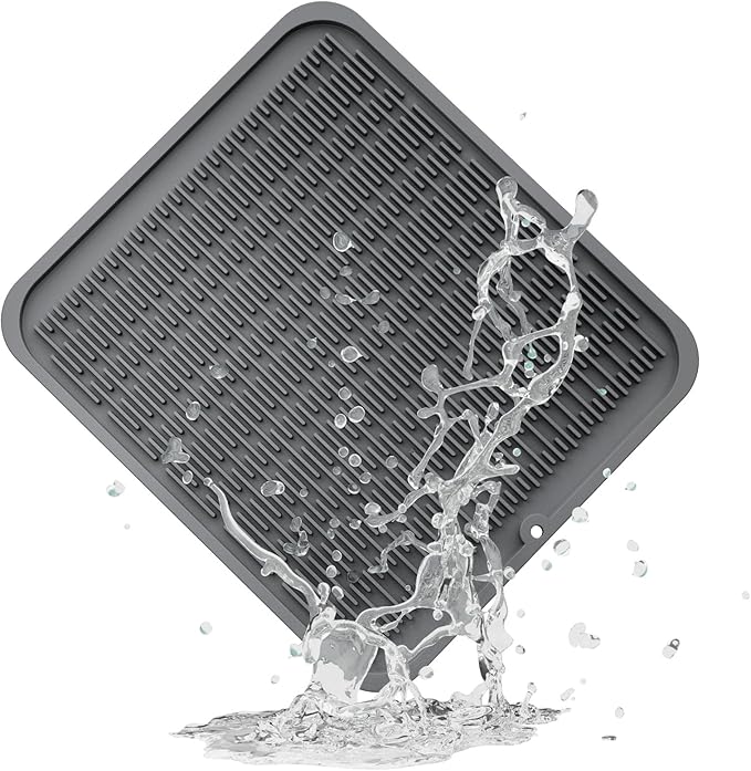 ZLR Large Silicone Dish Drying Mat (16" x 18") - XL Heavy Duty Drainboard Mat for Pots, Pans & Family Loads - Heat Resistant Trivet & Counter Protector, Easy Clean (Dark Gray)