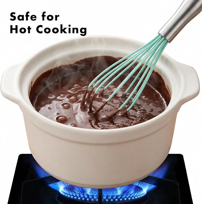 OYV 10-Inch Teal Silicone Whisk, Heat Resistant 480°F Kitchen Whisk with Stainless Steel Ergonomic Handle, Non-Scratch for Nonstick Cookware, Dishwasher Safe, Perfect for Blending, Cooking & Beating