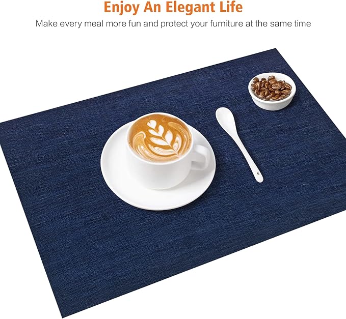 Placemats Set of 12,Washable,Heat and Stain Resistant Indoor/Outdoor Place mats,Vinyl Woven Non Slip Table Mats for Restaurant Table Protection,PVC Placemats(Navy Blue,12PCS)