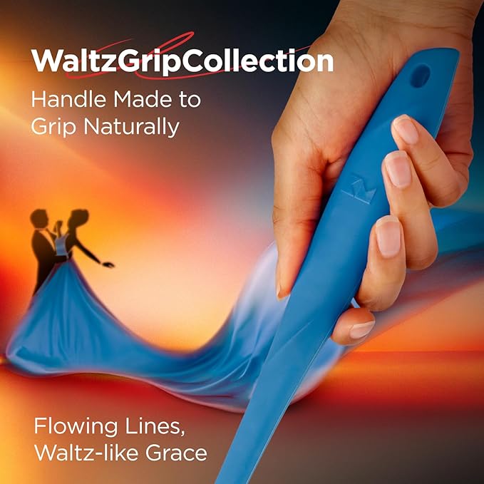 Kitchen Mama WaltzGrip Platinum Silicone Pancake Spatula Turner: Heat Resistant Flexible, Stainless Steel Core, Nonstick, Dishwasher Safe, Flipper – Ideal Kitchen Cookware for Eggs, Fish, Meat (Blue)