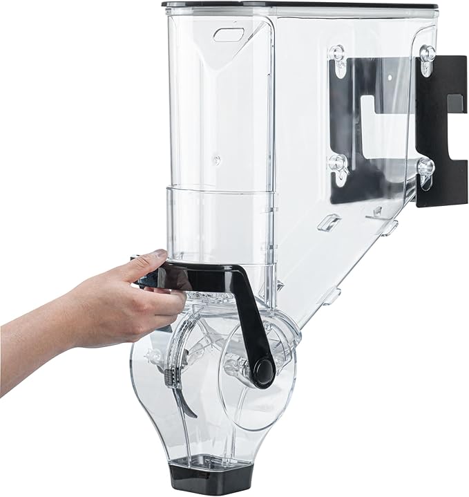 Restaurantware Cereal Dispenser 3.5 gal Plastic Wall-Mounted Gravity Bin Candy Dispenser Self-Serve Black Dry Food with Wall Mount Brackets for Breakfast Buffet or Hotel Use