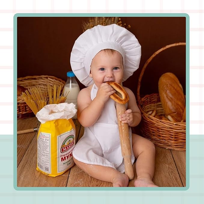 KHC-KHF Newborn Photography Prop Baby Chef Outfits Chef Hat Apron Set Infant Chef Costume Toddler Cosplay Costume Boy Girl