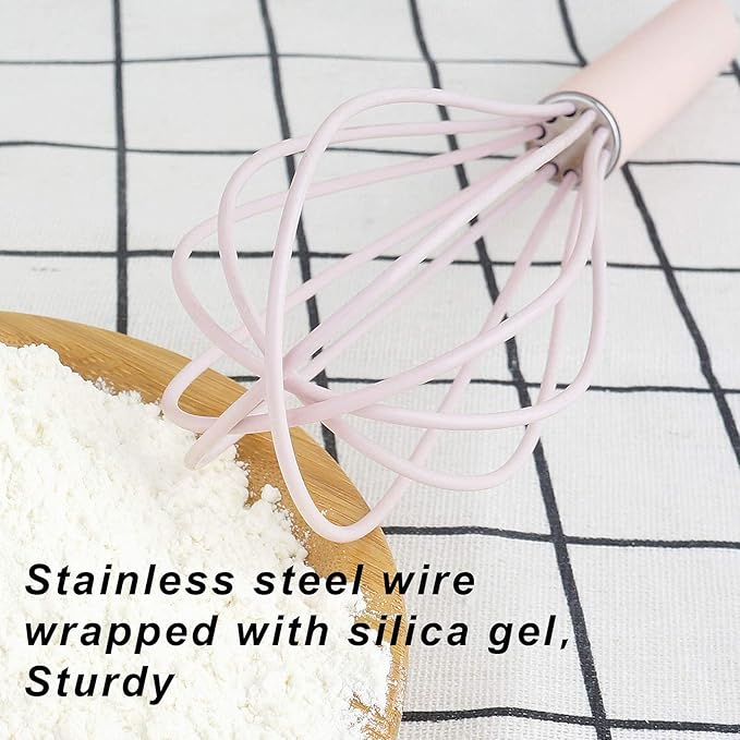 GorGin high temperature and easy to clean silicone whisk, wisk,stirrer, 10 inch, grip good grip design for Blending Whisking Beating Stirring Cooking Baking (1 Pack | Pink)