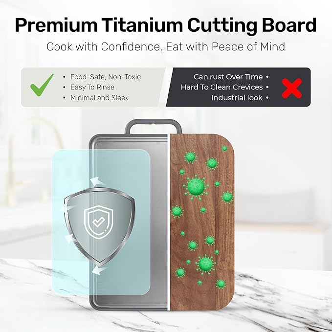 Chopzilla Titanium Cutting Board, Food Safe Double Sided PP and Titanium Cutting Boards for Kitchen with Etched-In Ruler for Meats, Vegetable Chopping, Dishwasher Safe - 15.75" x 10.5" (1 Pk)