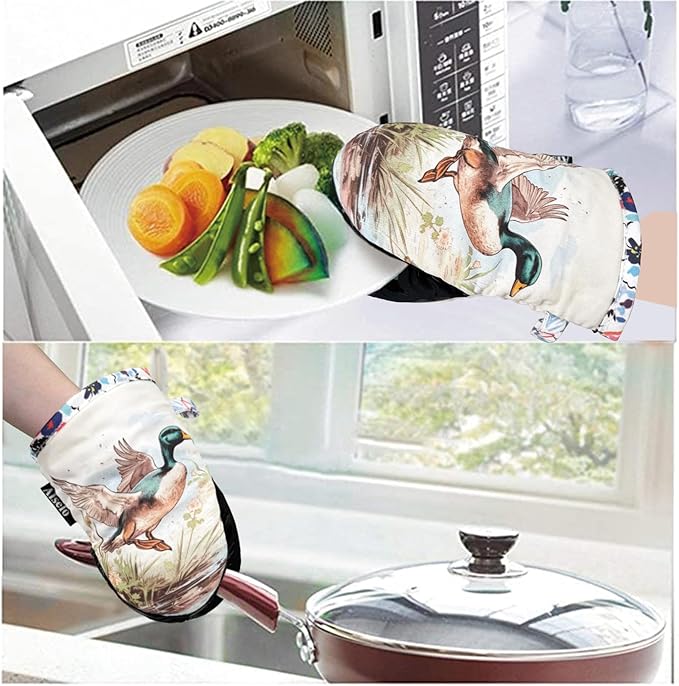 Alselo Mini Oven Mitts,2pk - Silicone Little Kitchen Gloves, Heat Resistant with Non-Slip Grip and Soft Quilted Cotton Lining for Safe Backing Cooking Barbecue (Darkgray, Duck)