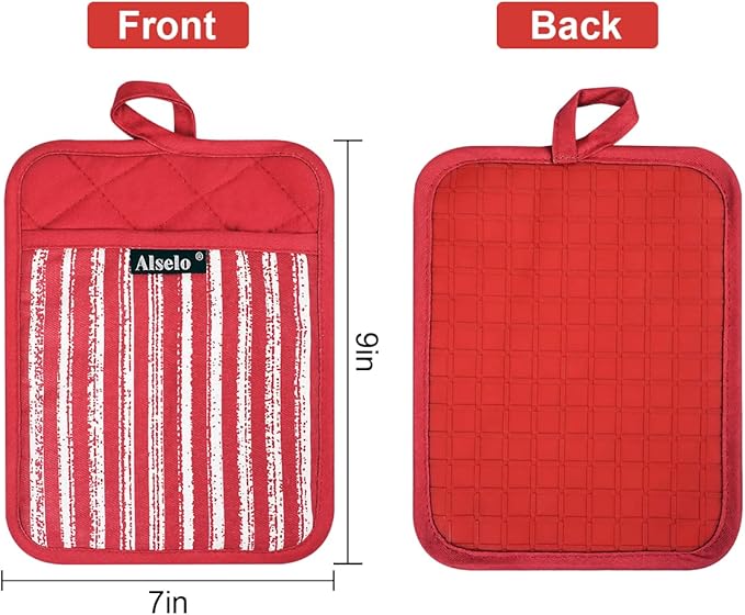 Alselo Silicone Pot Holders Set of 3 Heat Resistant & Non Slip Potholders, Professional Oven Hot Pads with Pockets Mitts for Kitchen Cooking Baking Barbecue (3, Red)