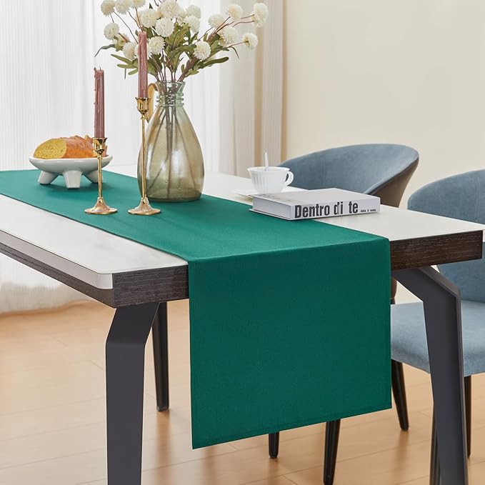 YATOJUZI Green Table Runner Seasonal Kitchen Dining Coffee Table Decoration 55 Inches Long Waterproof Farmhouse Rustic Christmas Green Table Runner Home Wedding Party Decor 16x55Inch