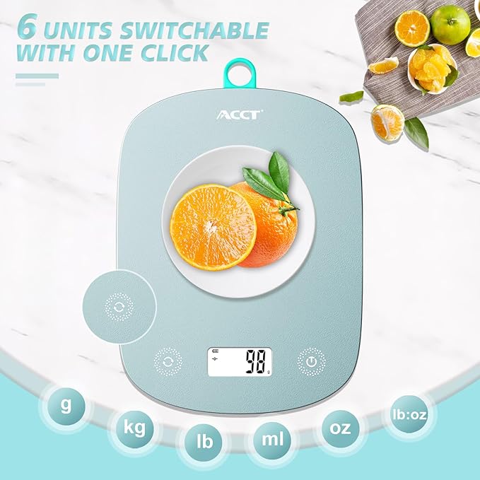Digital Food Scale 11lb/0.1oz, Digital Kitchen Scale Weight in Grams & Oz, Cook Scale for Baking and Meal Prep, 6 Units with Tare Function, LCD Display (Green)