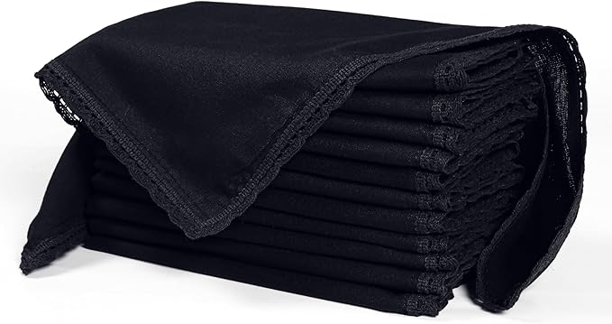 Ramanta Home Linen Flax Cloth Napkins Set of 12 Black, 18x18 Inch | Easter Premium Cotton Linen Flax Lace Soft & Durable | Washable Ideal for Spring Basket Décor, Wedding, Party, Kitchen, Everyday Use