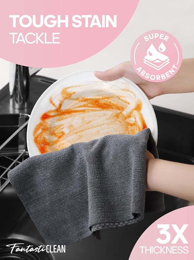 Fantasticlean Large Microfiber Cleaning Cloth Roll - 18'' by 12'', 36 Sheets, Thick, Super Absorbent and Reusable Rags, Daily Cleaning Supplies for Vehicle...(DimGrey)