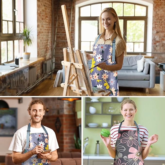 Apron for Women with Pockets, Adjustable Waterproof Floral Chef Aprons for Kitchen, Gardening, Cooking, BBQ or Baking