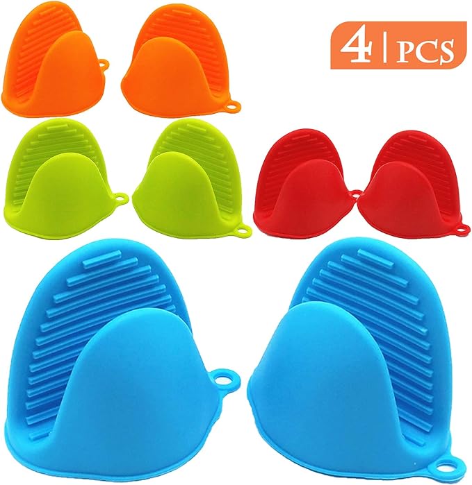 NEPAK 4 Pairs Silicone Cooking Pinch Grips Oven Mitts Potholder for Kitchen Cooking & Baking