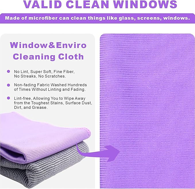 Window Cleaning Cloth.Glass Cleaning Cloth, Streaks Scratches Free. Purple 1 Pack