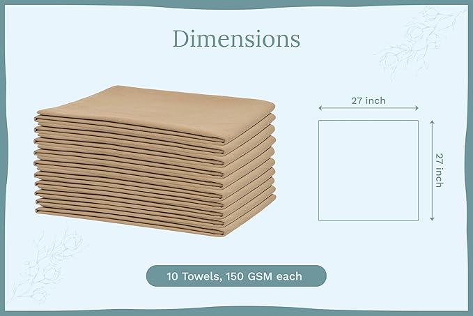 Organic Cotton Beige Flour Sack Towels - 10 Pack, 27"x27", Highly Absorbent Beige Tea Towels - Kitchen Cloth for Baking, Bread Making, and Cooking - Absorbent and Lint-Free (10 Pack)