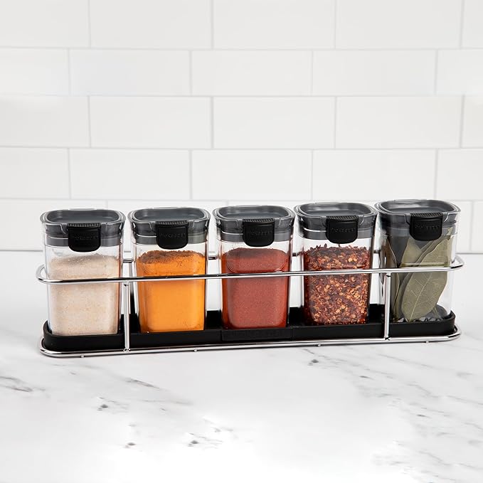 Progressive ProKeeper+ 6-Piece Spice Rack Set - Airtight, BPA-Free, Dishwasher Safe, Sits on Countertop or Mounts to Wall/Cabinet, Includes 24 Labels