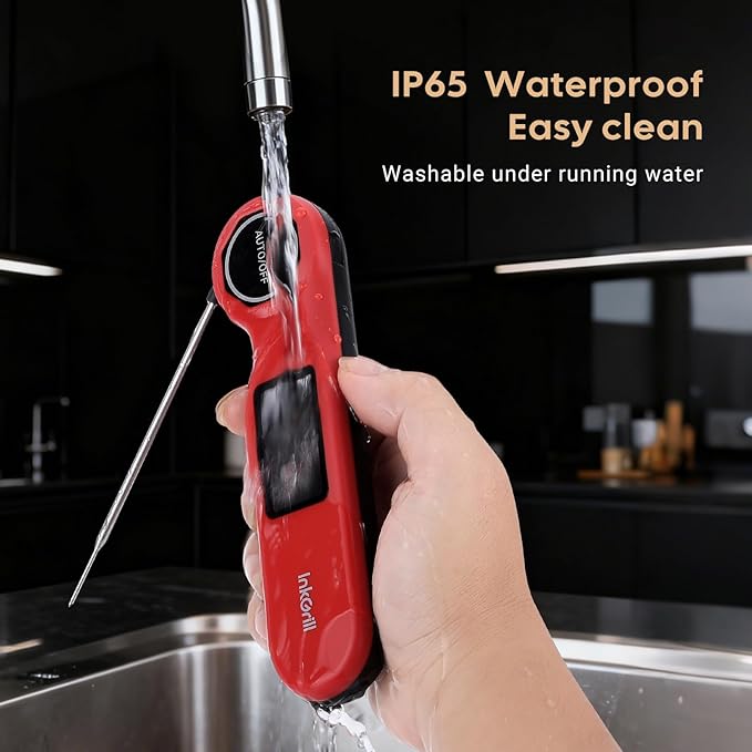 Rechargeable 0.5 Sec Reading Instant Read Meat Thermometer for Cooking, Digital Food Thermometer with High Precision Sensor, 1.42" Big Screen Waterproof Magnetic Meat Thermometer for Steak Fry Candy
