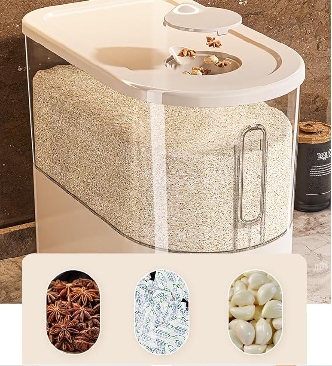 Large Rice Dispenser 25Lbs, Cereal Dispenser Rice Container Food Storage Container with Measuring Cup, Cereal Containers Storage Kitchen Storage Household Rice Pet Food Holder (25LBS)