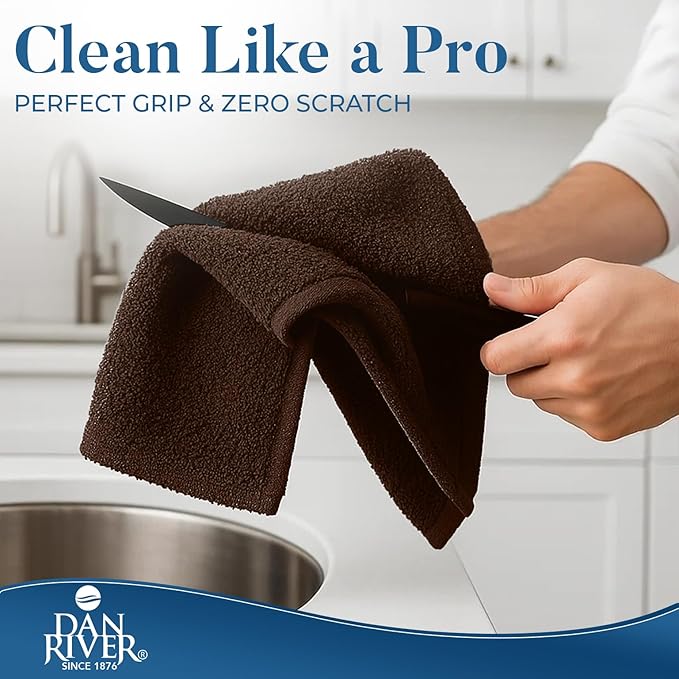 DAN RIVER Kitchen Bar Mops,Pack of 12,16 by 19 Inches,100% Cotton Super Absorbent,Multi-Purpose Cleaning Towels for Home and Kitchen Bars-Brown