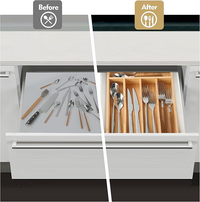 Upassion Bamboo Kitchen Drawer Organizer, 8.25 Inch Silverware Utensil Holder for Samll Drawer, Silverware Organizer for Cutlery Knives, Natural
