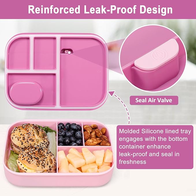 Caperci Stackable Bento Lunch Box for Adult & Teens - Reinforced Leak-Proof Lunch Container 4-Compartment with Utensils & Sauce Container, BPA-Free, Dishwasher/Microwave Safe, 47oz (Cherry Blossom)
