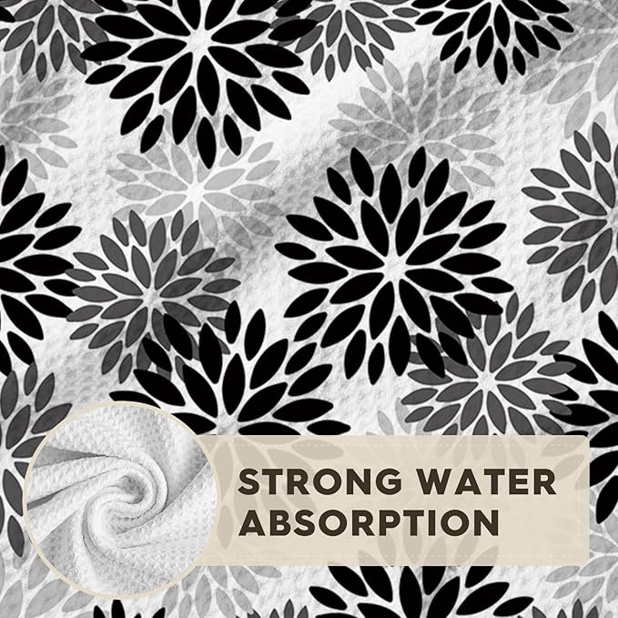 Artoid Mode Black Dahlia Floral Kitchen Dish Cloths, 12x12 Inch Quick Dry Microfiber Dishcloths for Kitchen Premium Dish Rags Set of 2