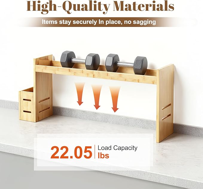 31-inch bamboo stove rack for above the hob, kitchen bamboo spice rack, supports up to 50 pounds. Bamboo stove rack for storing spices and kitchen utensils. (Wood colour)