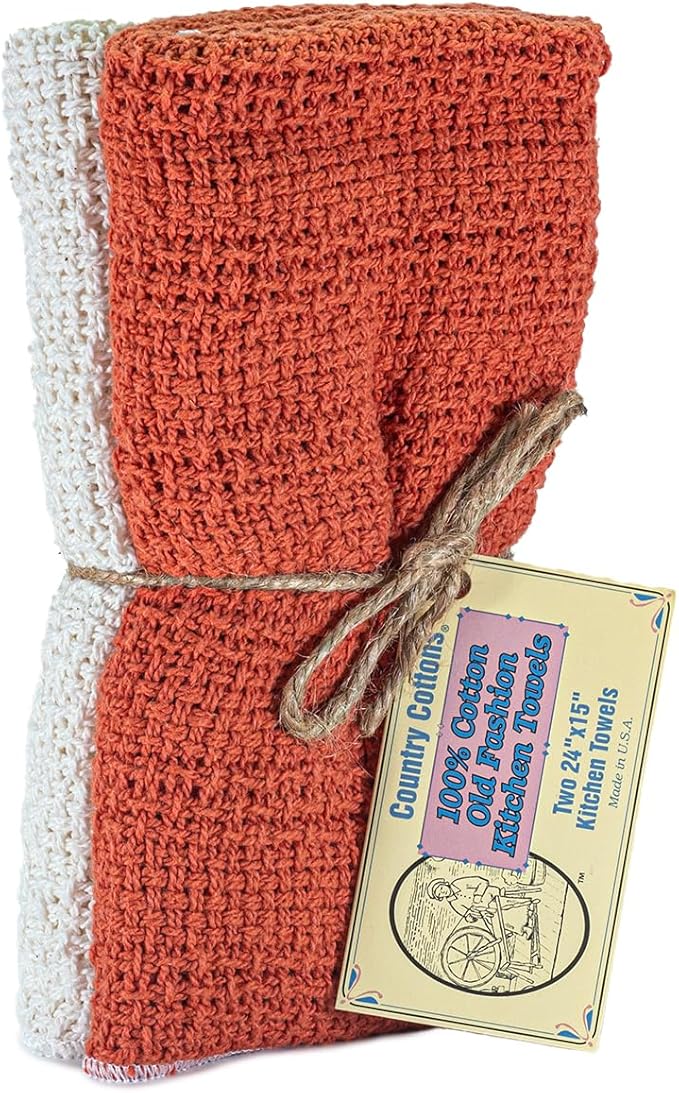 Old Fashion 100% Cotton Kitchen Towels - Set of 2-24"x15" (Pumpkin Spice/Natural)