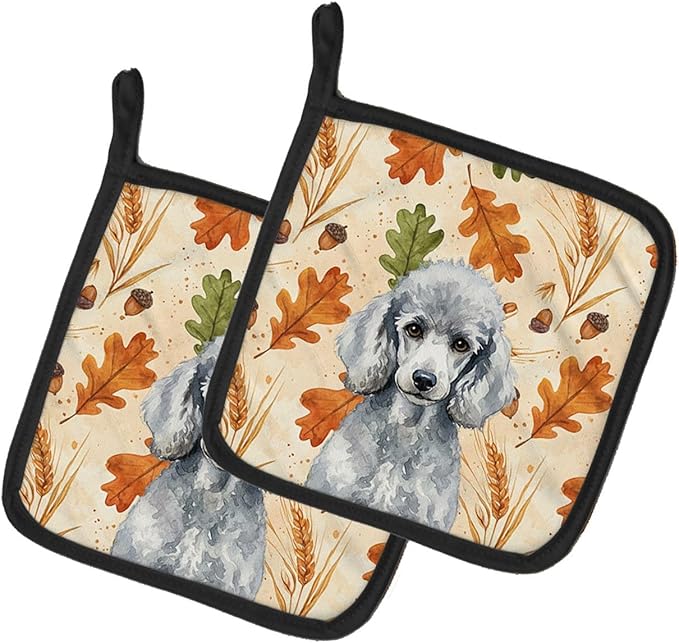 Caroline's Treasures Standard Silver Poodle Heirloom Fall Pair of Pot Holders Pair 7.5x7.5 Quilted Insulated Hot Pads Decorative Kitchen Gift Made in USA