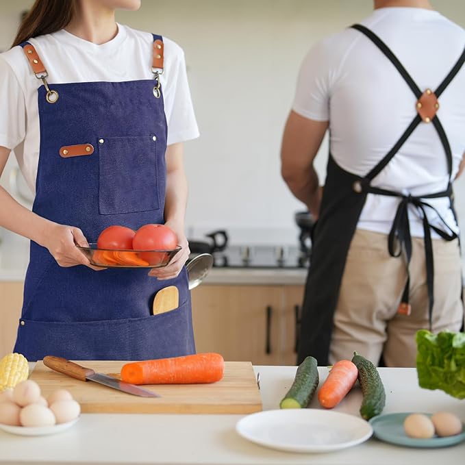 Aoomzoon Canvas Aprons for Men Chef Apron, Work Apron with Large Pockets - 16oz Heavy Duty Cross Back, BBQ, Cooking
