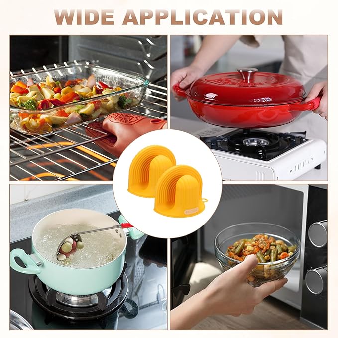 uxcell 2 Pcs Silicone Oven Mitts, Heat Resistant Mini Oven Gloves Silicone Pot Holders Mini Finger Protector Cooking Pinch Grips for Air Fryer Kitchen Cooking & Baking, Yellow