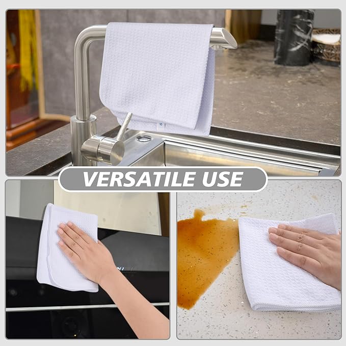 SINLAND Microfiber Kitchen Towel Premium Sublimation Blank Towels Fast Drying Tea Towel Polyester Dish Towels for Drying Dishes 16 Inch X 16 Inch 10 Pack White