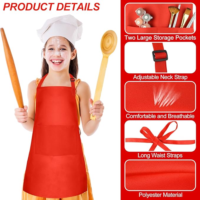 Morcheiong 8/12/24 Pack Adjustable Kids Apron Bulk with 2 Pockets Toddler Apron Kids Painting Aprons for Baking Painting