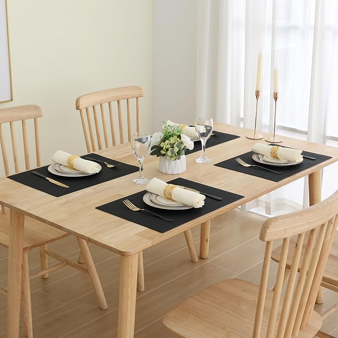 Homaxy Faux Leather Heat Resistant Placemats for Dining Table Set of 12, Waterproof Wipeable Washable PU Table Mats, Easy to Clean Anti-Slip Place Mats, 11.8" x 17", Black