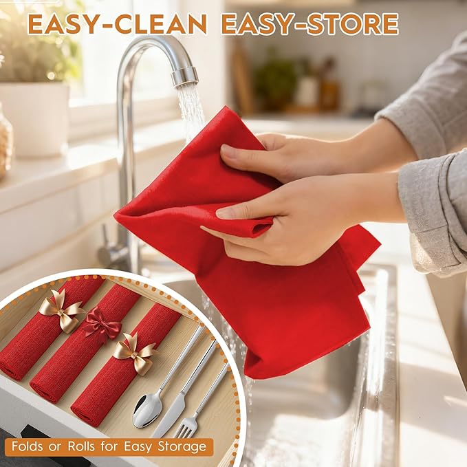 Placemats Set of 6 Linen Type Fabric Cloth Placemats, 18x12 Inch Double Layered Thick Wrinkle Free Heat Resistant Table Place, for Dining, Kitchen, Party (45 * 30cm, Red)