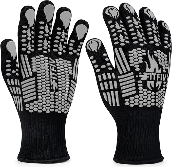 BBQ Gloves, Oven Gloves, 1472°F Extreme Heat Resistant Barbecue Gloves, Silicone Non-Slip Oven Mitts, Kitchen for Cooking, Grilling, and Baking (Gray)