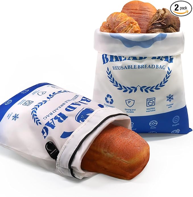 SumDirect Bread Bags for Homemade Breads- 2 Pack Blue Reusable Zipper Bread Bags for Sourdough, Large Freezer Safe Food Storage Bag to Keep Loaf Fresh (Blue, 2 Pack)