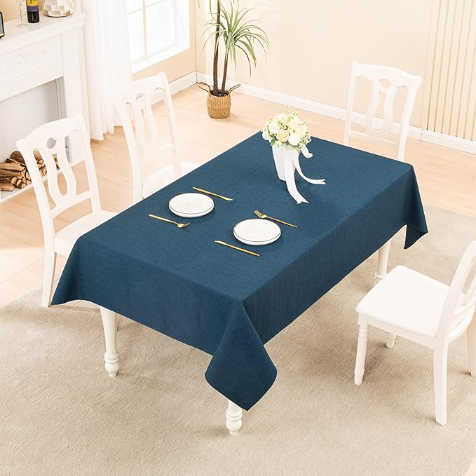 BALCONY & FALCON Square Tablecloth - Small Waterproof Table Cloth, Wrinkle Resistant Table Cover Linen Fabric Tablecloths for Dining Kitchen Wedding and Outdoor Decoration (Navy Blue, 55"x55")