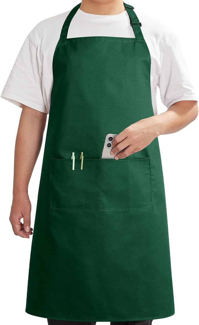 Syntus Apron for Men Women, Adjustable Cooking Kitchen Chef Aprons with 2 Pockets, Cotton/Polycotton/Polyester