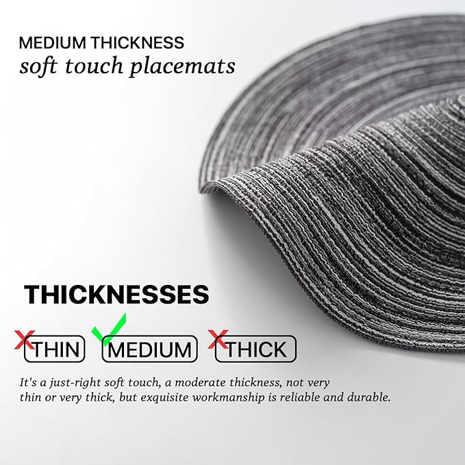Round Placemats Set of 12 Woven Placemats Washable Braided Table Mats for Dining Table Heat Resistant Non-Slip Circle Place Mats(Mixed Gray)