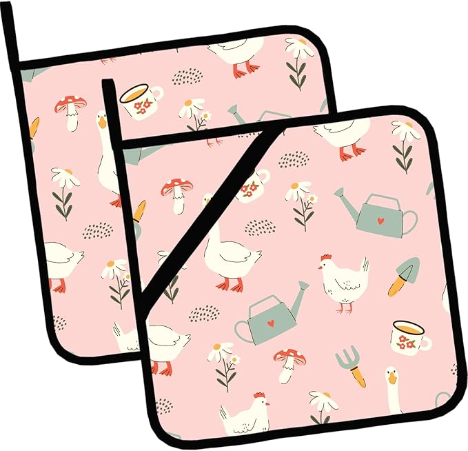 Cute Goose and Chicken Pot Holders 2 PCS,Kitchen Heat Resistant Hot Pads for Cooking Grilling Baking BBQ, Pot Holders for Women Cook Home Microwave