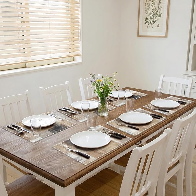 Emvency Farmhouse Placemats Set of 6,12x18 Inch Linen Rectangular Place Abstract Modern Beige Geometric Minimalist Table Mats for Indoors & Outdoor Home Party Kitchen Dining Decoration