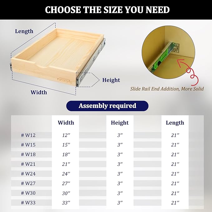 Kitchen Cabinet Organizer, Fully Assembled Drawer Wood Pull Out Tray Drawer Box Cabinet Slide Out Shelve, Wooden Pull-Out Shelf (W27''×D21''×H3'')
