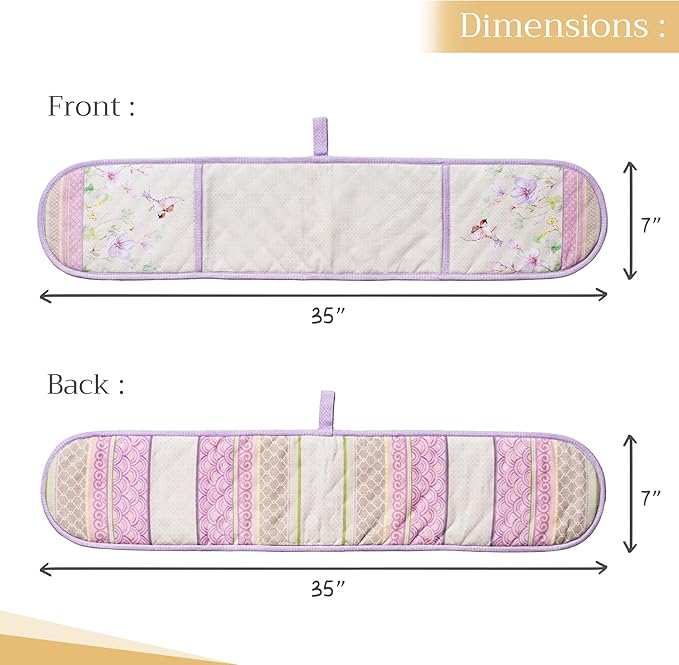 Maison d' Hermine Double Oven Mitts 100% Cotton 7"x35" Double Oven Mitt Heat Resistant BBQ Cooking Gloves with Loop Baking Grilling Gifts for Mothers Day Spring Summer (Magnolia Mornings)
