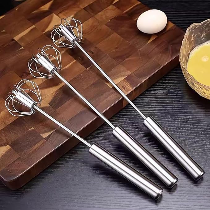 Semi Automatic Whisk Heavy Duty, 3PCS Manual Egg Beater Hand Held - 50% Heavier Stainless Steel Hand Whisk Set for Mixing Batter - 10/12/14 Inch Push Whisk Kitchen Gadgets (2026 Model)
