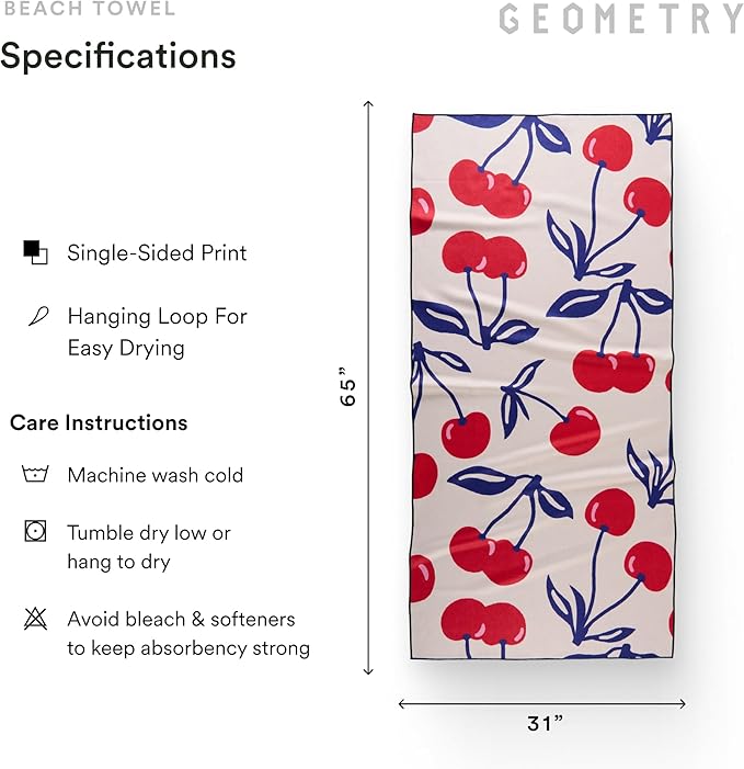 GEOMETRY Micro-Loop Beach Towel – Spring & Summer Collection – Quick-Dry, Sand-Resistant, Ultra-Absorbent Compact Towel for Beach & Travel (Cherry Slush)