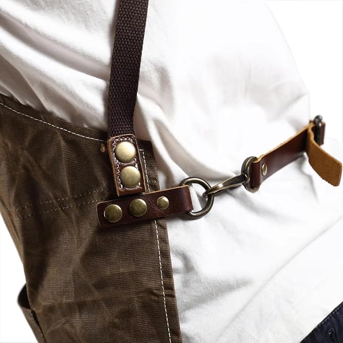 Midkit Utility Apron Adjustable Cross-Back Straps Multi-Use Portable 8oz Waxed Canvas Aprons With 5 Tool Pockets Fits M- 3XL