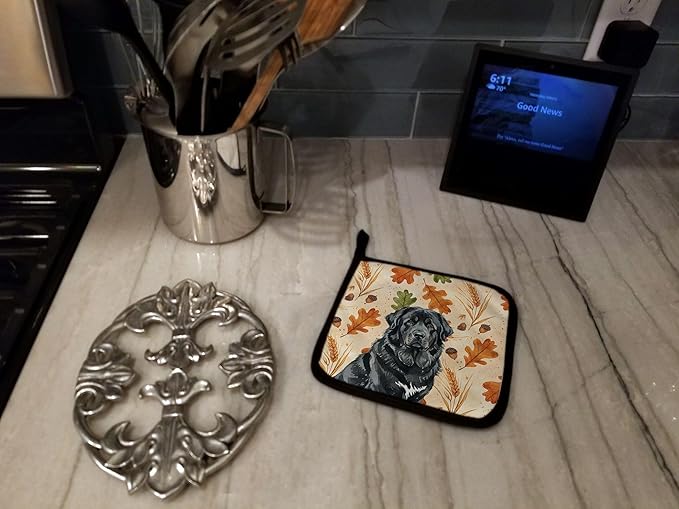 Caroline's Treasures Black Tibetan Mastiff Heirloom Fall Pair of Pot Holders Pair 7.5x7.5 Quilted Insulated Hot Pads Decorative Kitchen Gift Made in USA